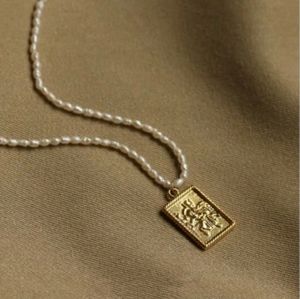 18K Gold Plated Pendant Pearl Necklace Handmade